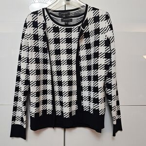(SET) ANN TAYLOR Gingham HOUNDSTOOTH Checkered Cardigan Vest & Sweater